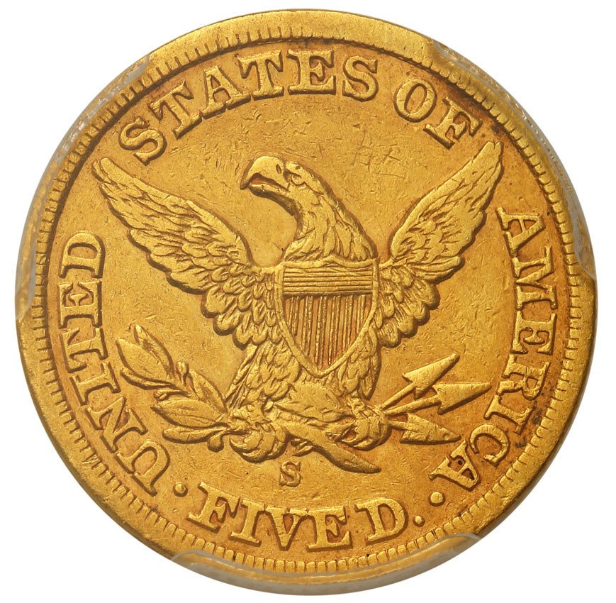 USA. 5 Dolarów 1858 S (San Francisco) PCGS XF